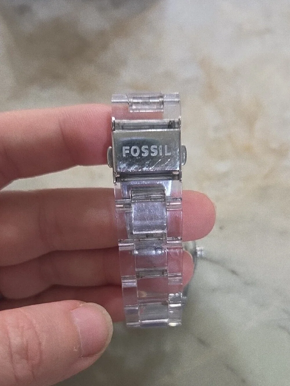 Fossil Clear Bracelet Watch with Turquoise Dial and Crystal Bezel